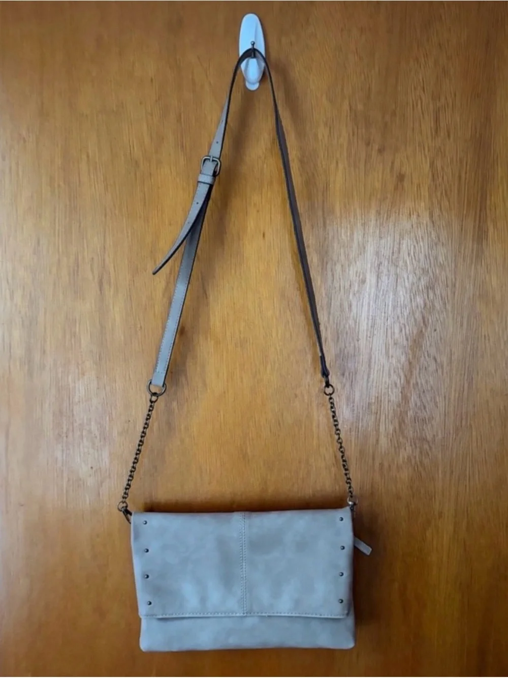 Soft Taupe Fold-Over Crossbody Clutch - Neutral